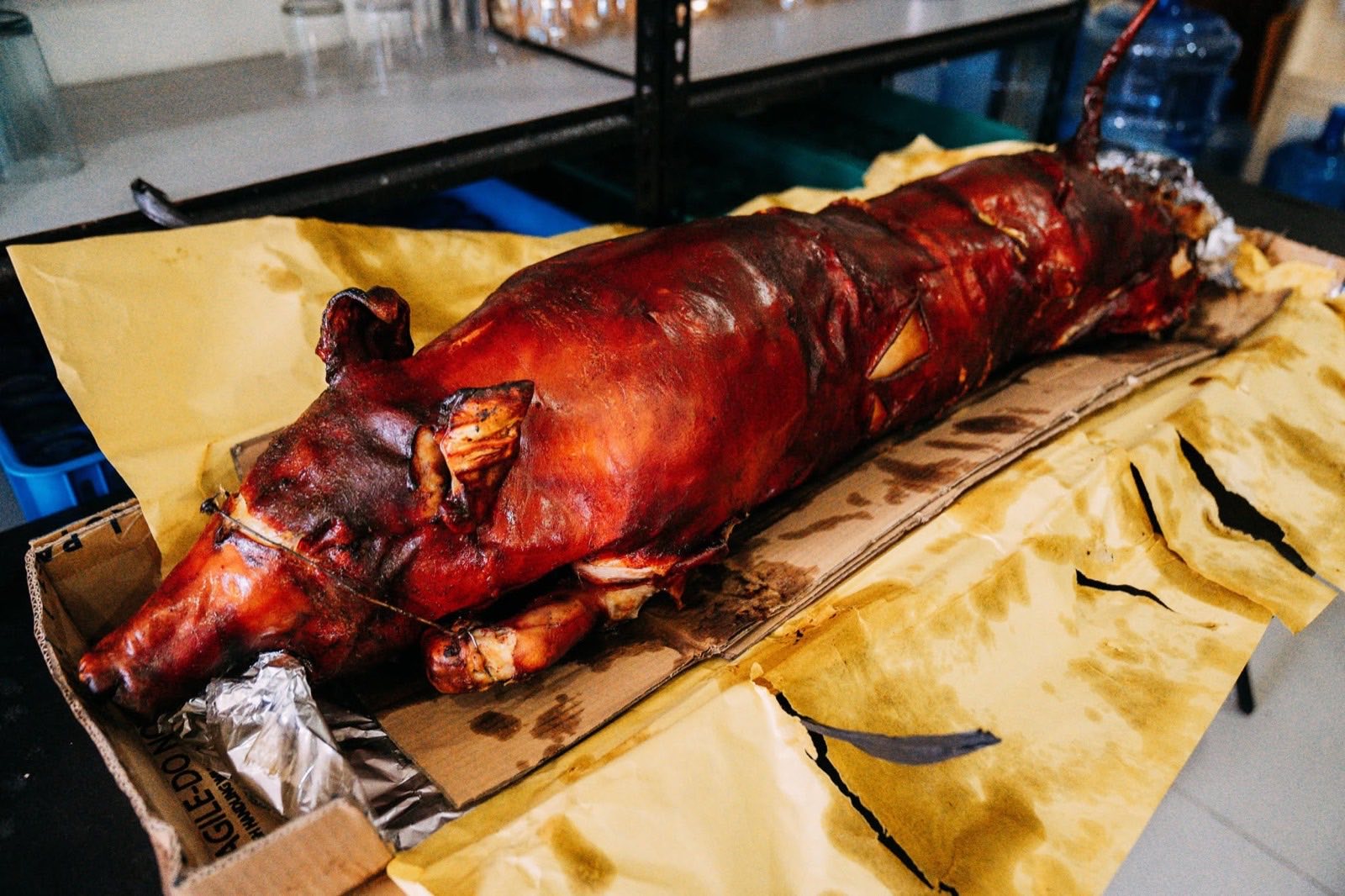 A whole roast lechon, a real Casa de Corazon catering centerpiece